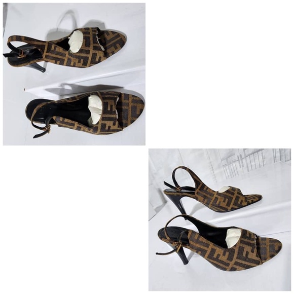 Authentic Fendi Canvas Slingback Peep Toe Sandals Brown/Beige Size 39 - Picture 11 of 11